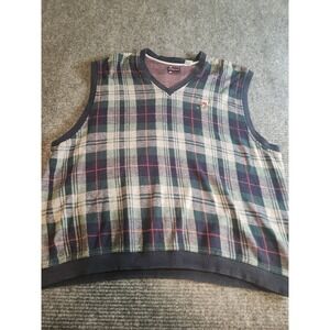 Bugle Boy Classics Mens XXL Plaid Sweater Vest Cotton V-Neck Golf Preppy Navy